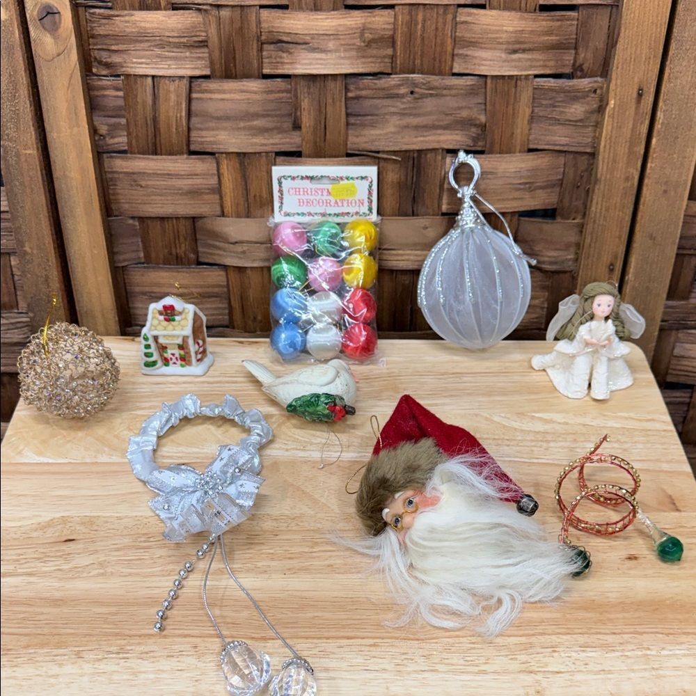 Vintage lot Christmas Holiday Ornament Set with Santa and Angel